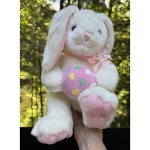 A&A Plush Bunny Holding Easter Egg Rabbit Pink Stitch Nose 12" Vintage Mint NWOT